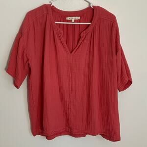 XiRENA Orange Boxy Blouse with Mandarin Collar